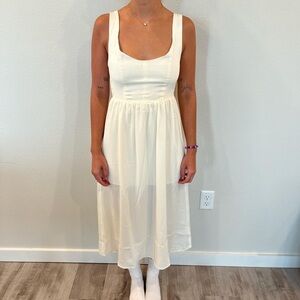 scoop neckline midi dress